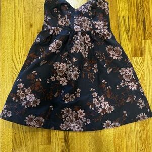 Free People Black Floral Strapless Fit-and-Flare Dress
